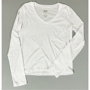SO White Solid V-Neck Long Sleeve T-Shirt Top Blouse Tee Size XS 🤍 #so #casual